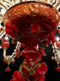 Red and Gold Sumptuous Murano Glass Chandelier 1980s - 1744009