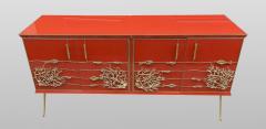 Red glass sideboard with bronze aquatic decoration Murano around 2000 - 2943530