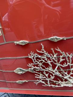 Red glass sideboard with bronze aquatic decoration Murano around 2000 - 2943531