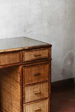 Reed and wicker desk with glass shelf and drawers Italy 1980 - 3522578