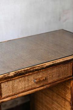 Reed and wicker desk with glass shelf and drawers Italy 1980 - 3522580