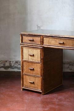 Reed and wicker desk with glass shelf and drawers Italy 1980 - 3522614