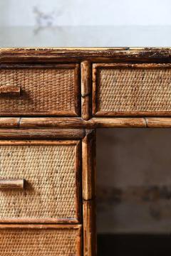 Reed and wicker desk with glass shelf and drawers Italy 1980 - 3522617