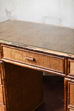 Reed and wicker desk with glass shelf and drawers Italy 1980 - 3522618
