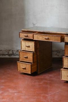 Reed and wicker desk with glass shelf and drawers Italy 1980 - 3522632