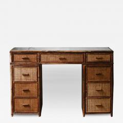 Reed and wicker desk with glass shelf and drawers Italy 1980 - 3532309