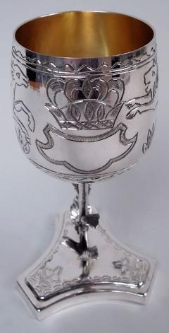 Regal Sterling Silver Deer Lion Goblet with Leafing Stem - 4364366