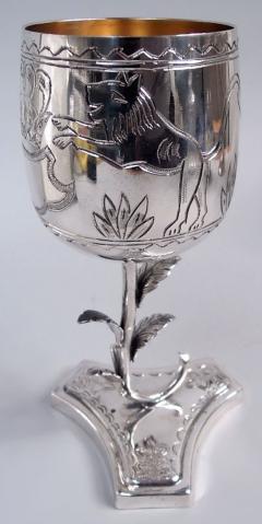 Regal Sterling Silver Deer Lion Goblet with Leafing Stem - 4364369