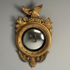 Regency Circular Convex Wall Mirror Giltwood Eagle Motif USA 1950s - 3468234