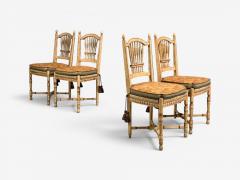 Regency Four Dining Chairs Painted Wood Straw Fabric USA 1940s - 4646431