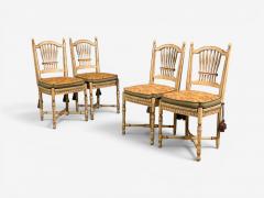 Regency Four Dining Chairs Painted Wood Straw Fabric USA 1940s - 4646432