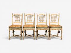 Regency Four Dining Chairs Painted Wood Straw Fabric USA 1940s - 4646433