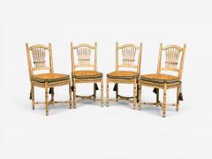Regency Four Dining Chairs Painted Wood Straw Fabric USA 1940s - 4646434