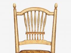 Regency Four Dining Chairs Painted Wood Straw Fabric USA 1940s - 4646435