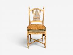 Regency Four Dining Chairs Painted Wood Straw Fabric USA 1940s - 4646437