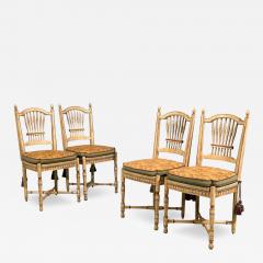 Regency Four Dining Chairs Painted Wood Straw Fabric USA 1940s - 4648434