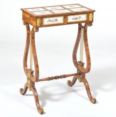 Regency Gilt Metal Mounted Tulipwood and Inlaid Porcelain Worktable - 3987827