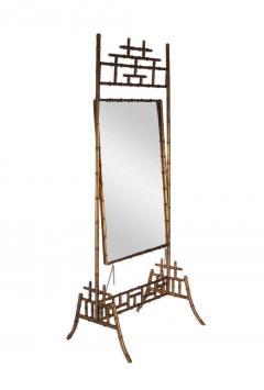 Regency Gold Gilded Faux Bamboo Chinese Chippendale Cheval Floor Mirror - 2468619