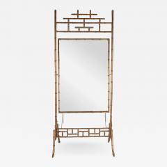 Regency Gold Gilded Faux Bamboo Chinese Chippendale Cheval Floor Mirror - 2472775