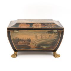 Regency Painted And Penwork Bombe Box on Gilt Lion Paw Feet English circa 1820 - 4623219