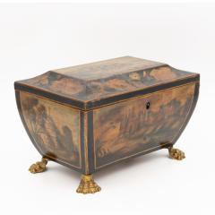Regency Painted And Penwork Bombe Box on Gilt Lion Paw Feet English circa 1820 - 4623222