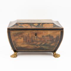 Regency Painted And Penwork Bombe Box on Gilt Lion Paw Feet English circa 1820 - 4623223