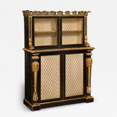 Regency Period Black and Gilt Painted Bookcase Cabinet 19th Century - 4426940
