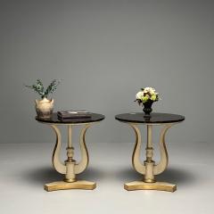 Regency Side Tables Pedestals Ivory Paint Giltwood Marble Tops USA 1960s - 3523114