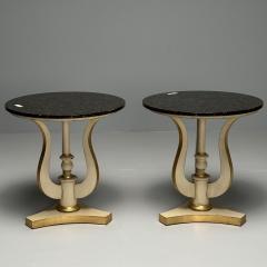 Regency Side Tables Pedestals Ivory Paint Giltwood Marble Tops USA 1960s - 3523115