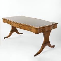 Regency Style Burl Walnut Serpentine Shaped Library Table English circa 1890  - 2253568