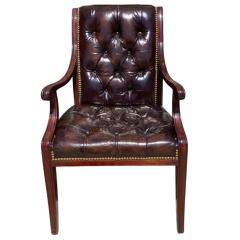 Regency Style English Tufted Leather Mahogany Arm Chair 1 of 2 - 4606956