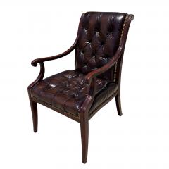 Regency Style English Tufted Leather Mahogany Arm Chair 1 of 2 - 4606957