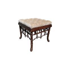 Regency Style Faux Bamboo Cut Velvet Upholstered Footstool - 4523610