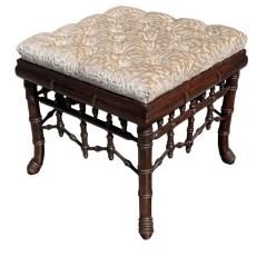 Regency Style Faux Bamboo Cut Velvet Upholstered Footstool - 4523612