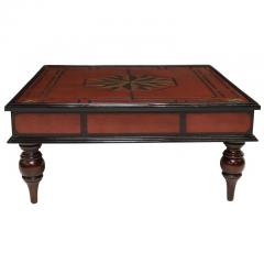 Regency Style Red Leather Hand Tooled 52 Square Coffee Cocktail Table - 3155039