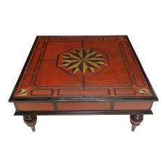 Regency Style Red Leather Hand Tooled 52 Square Coffee Cocktail Table - 3155040