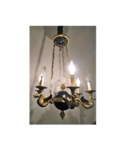 Regency Style Six Arm Bronze Swan Decorated Chandelier - 2491156