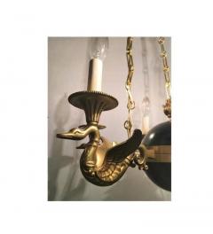 Regency Style Six Arm Bronze Swan Decorated Chandelier - 2491159