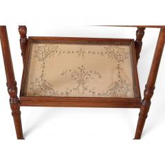 Regency Style Two Tier Mahogany Embroidered Silk Tray Table - 4815476