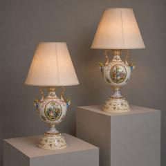 Regency Style Urn Table Lamps Porcelain Painted Wood France 20th c  - 4703826