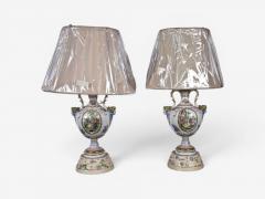 Regency Style Urn Table Lamps Porcelain Painted Wood France 20th c  - 4703827