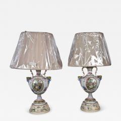Regency Style Urn Table Lamps Porcelain Painted Wood France 20th c  - 4705566