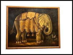 Reginald Baxter Elephant in Profile Playful Folk Art Oil on Canvas by Reginald Baxter - 3881023