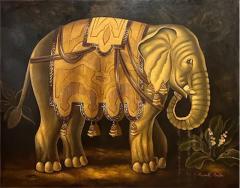 Reginald Baxter Elephant in Profile Playful Folk Art Oil on Canvas by Reginald Baxter - 3884043