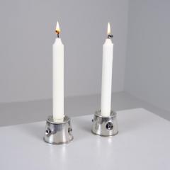 Reijo Sirkeoja Modernist Pair of Reijo Sirkeoja Silver Candle Holders Kultakeskus Finland 1967 - 4398813
