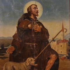 Religious painting oil on canvas Saint Roch from the 20th century - 3895164