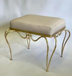 Ren Drouet Rare French Mid Century Gilt Wrought Iron Stool Bench by Rene Drouet - 3673247