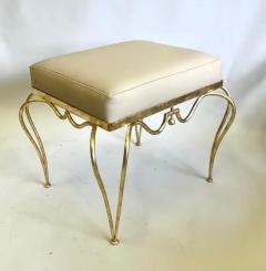 Ren Drouet Rare French Mid Century Gilt Wrought Iron Stool Bench by Rene Drouet - 3673248