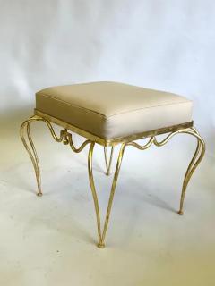 Ren Drouet Rare French Mid Century Gilt Wrought Iron Stool Bench by Rene Drouet - 3673250