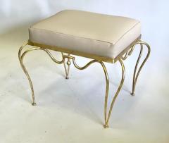 Ren Drouet Rare French Mid Century Gilt Wrought Iron Stool Bench by Rene Drouet - 3673277